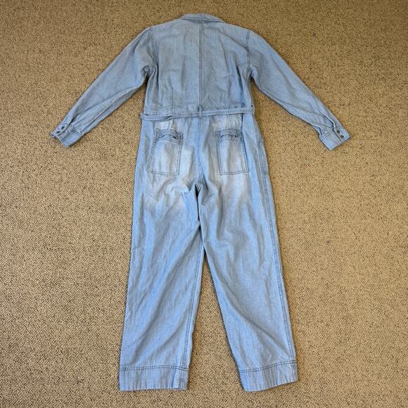 Indigo Thread Co Straight Leg Belted Cotton Denim Jumpsuit US Women's M - Picture 3 of 8